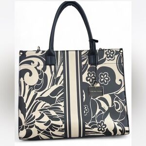 Trina Turk Island Breeze Tote 
Large Black and White Bag Vegan Leather